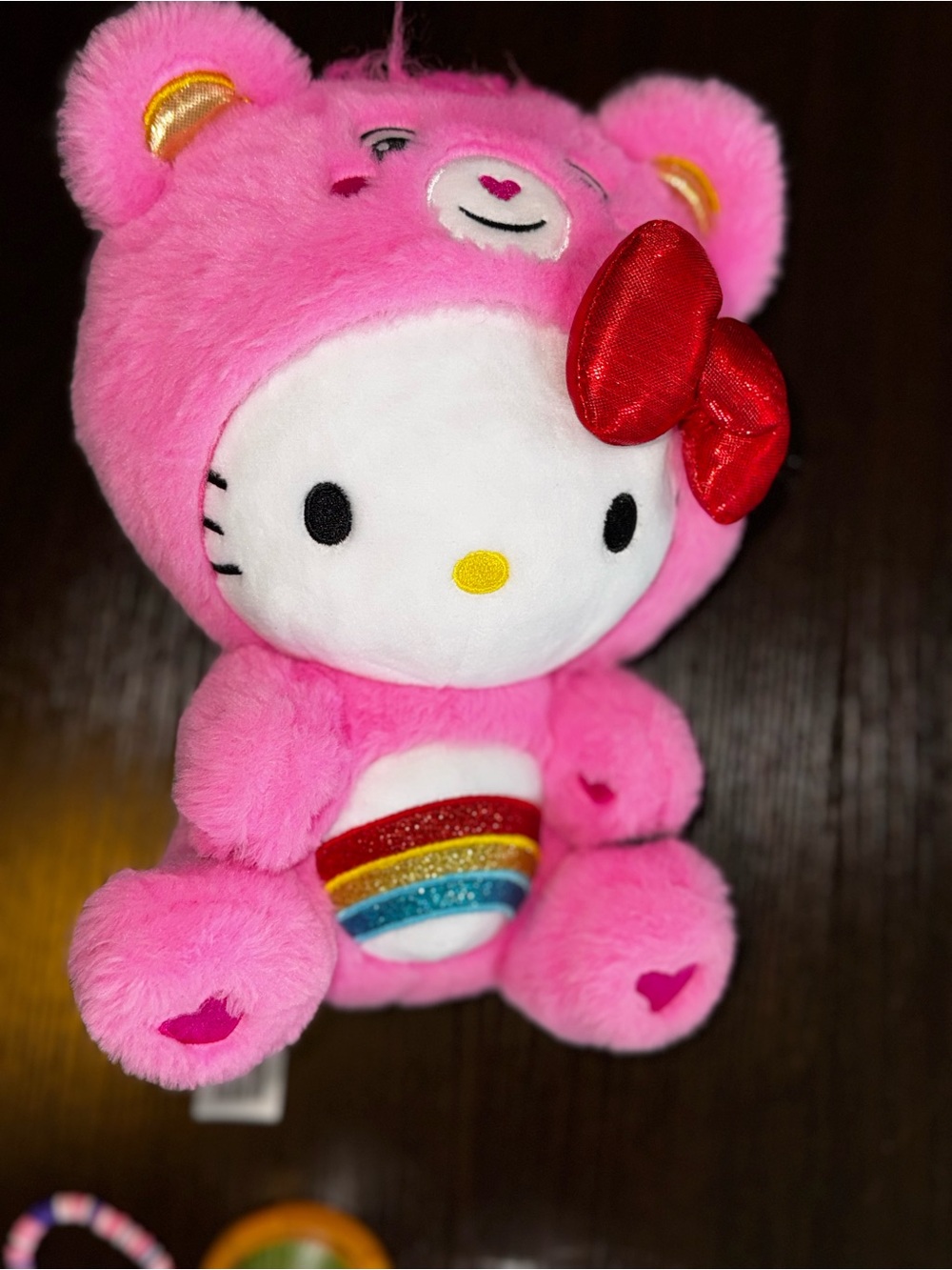 Hello Kitty Pink Plush with Red Bow and Rainbow Belly